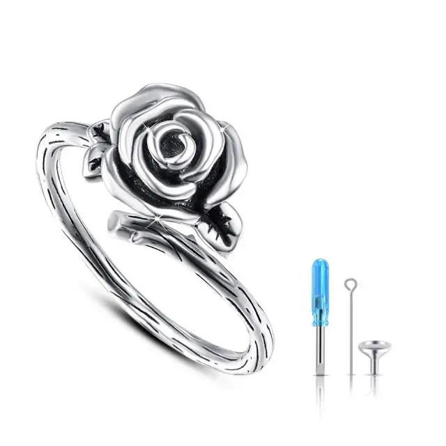 Sterling Silver Rose Flower Urn Ring