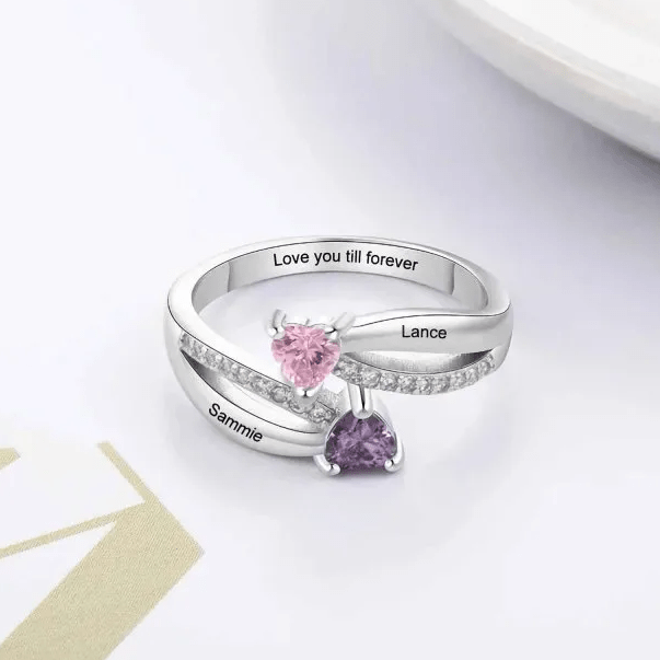 Customizable Double Birthstone Name Ring