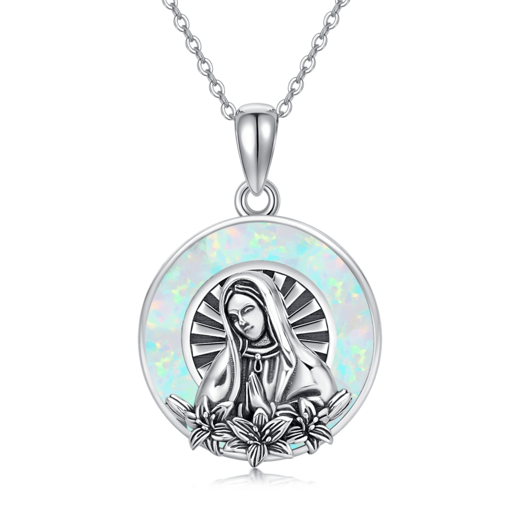 Virgin Mary Necklace with Opal for Women 
