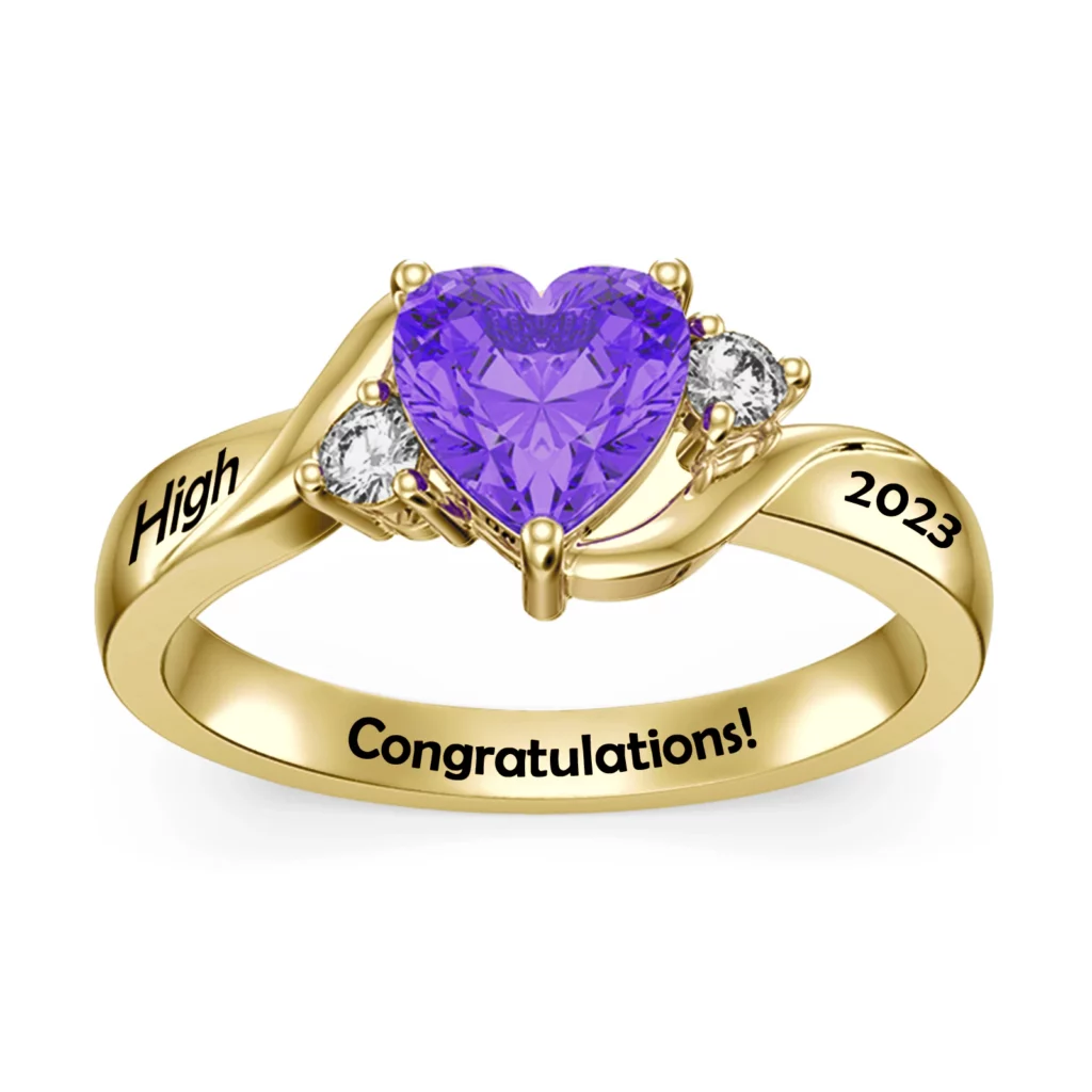 Birthstone Solid Gold Graduation Ring