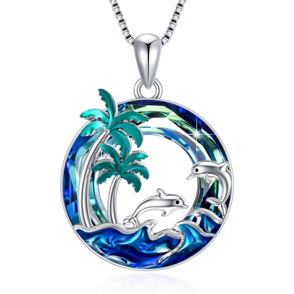 Crystal Dolphin Palm Tree Necklace