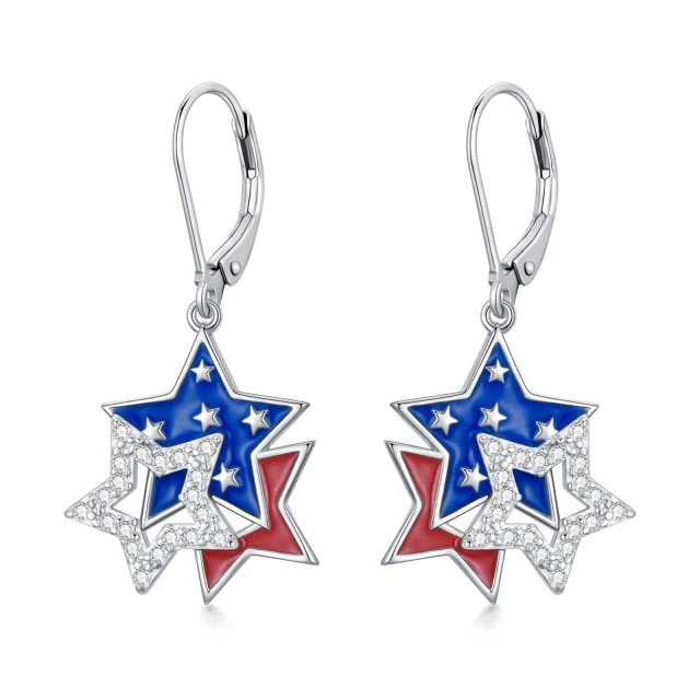 American Flag 925 Sterling Silver Patriotic Earrings