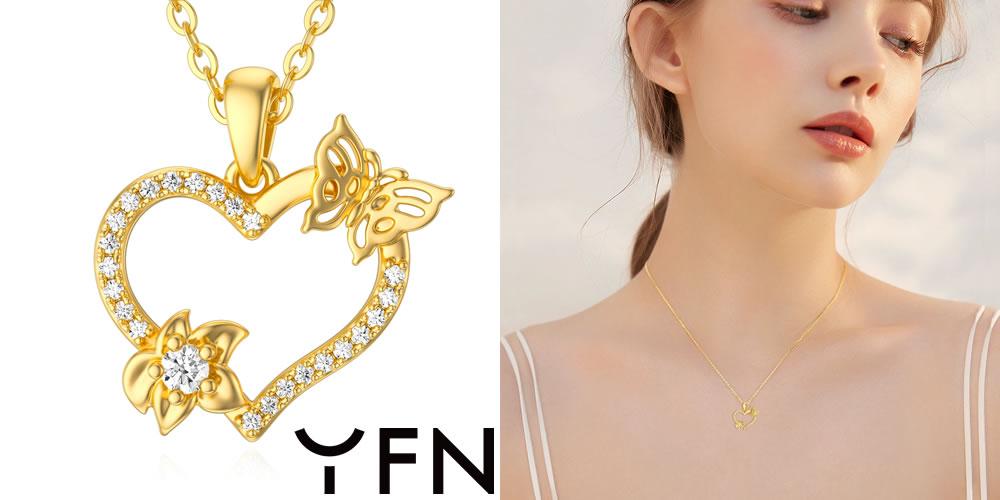14K Gold Butterfly Flower Heart Pendant Necklace